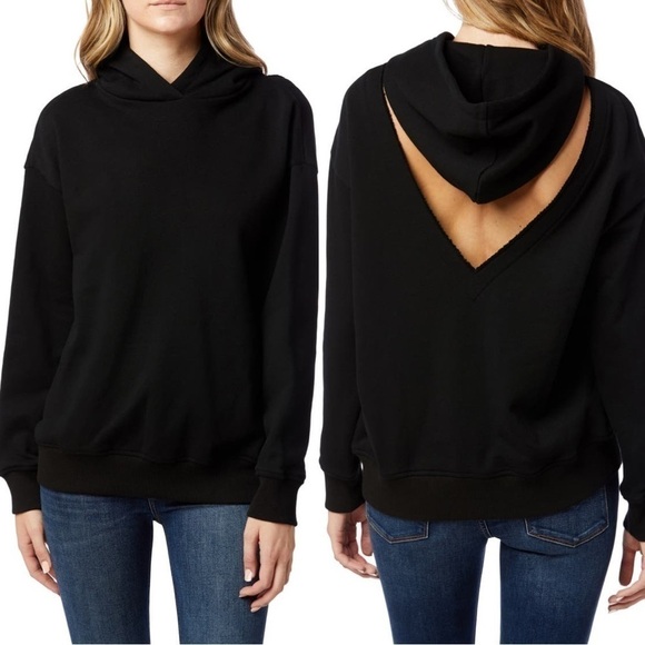 Hudson Jeans Back Cut out Cotton Hoodie Women’s Small Tan Camel Neutral Fall - Picture 3 of 16